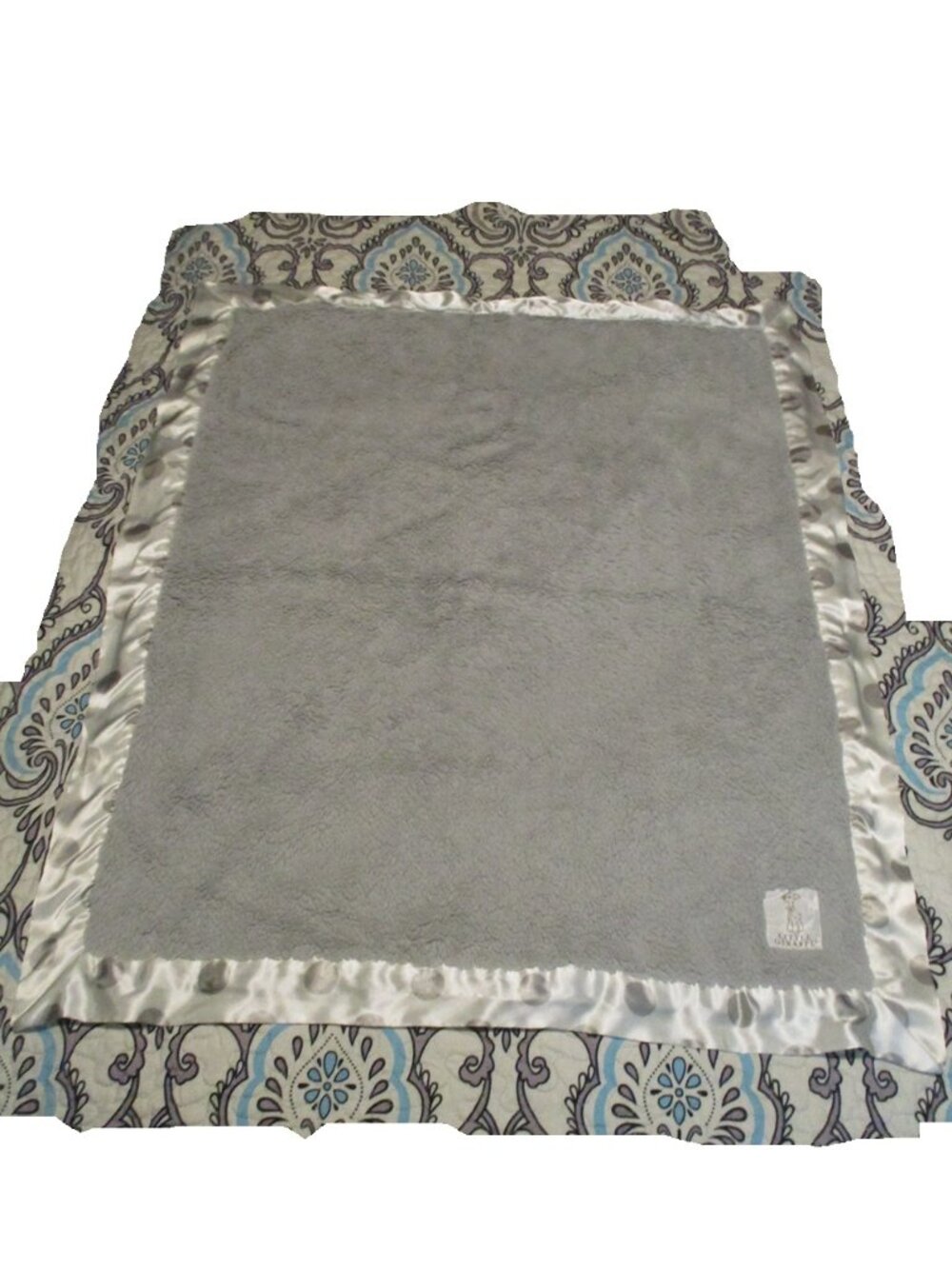 Little Giraffe Plush Gray White Polka Dot Satin Trim 32x36 Baby Blanket Soft